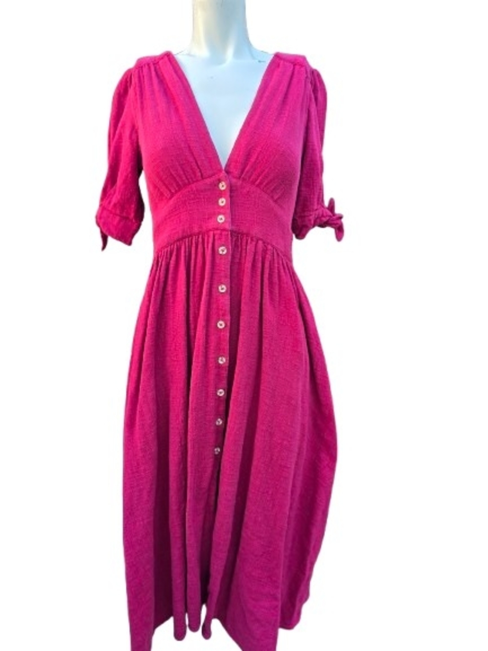 Free People Red Button Front V-Neck Women's Midi Dress Size XS